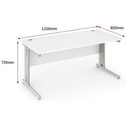 Impulse 1200mm Rectangular Desk, Silver Cable Managed Leg, White