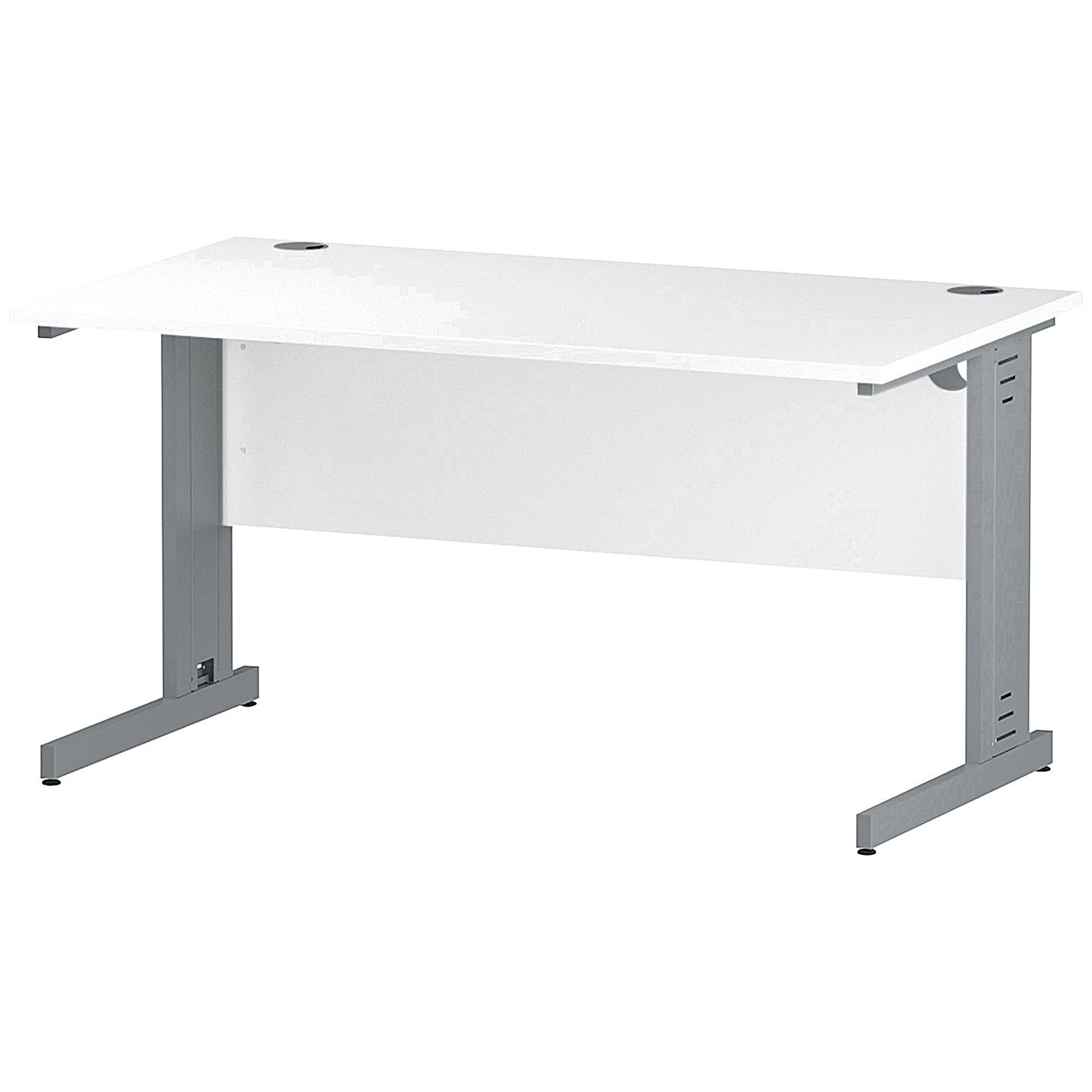 Impulse 1400mm Rectangular Desk, Silver Cable Managed Leg, White