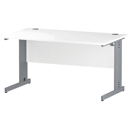 Impulse 1400mm Rectangular Desk, Silver Cable Managed Leg, White