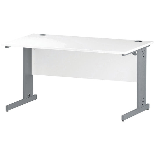 Impulse 1400mm Rectangular Desk, Silver Cable Managed Leg, White