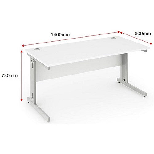 Impulse 1400mm Rectangular Desk, Silver Cable Managed Leg, White