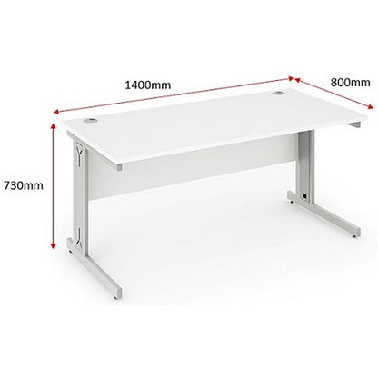 Impulse 1400mm Rectangular Desk, Silver Cable Managed Leg, White