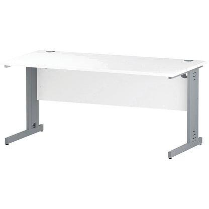 Impulse 1600mm Rectangular Desk, Silver Cable Managed Leg, White