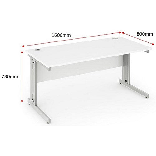 Impulse 1600mm Rectangular Desk, Silver Cable Managed Leg, White