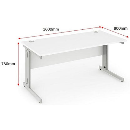 Impulse 1600mm Rectangular Desk, Silver Cable Managed Leg, White