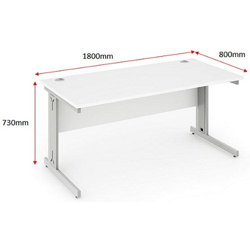Impulse 1800mm Rectangular Desk, Silver Cable Managed Leg, White