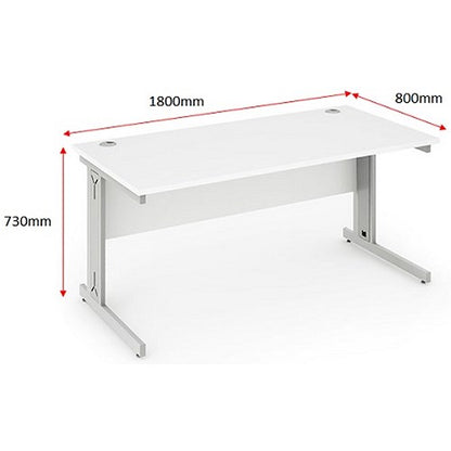 Impulse 1800mm Rectangular Desk, Silver Cable Managed Leg, White