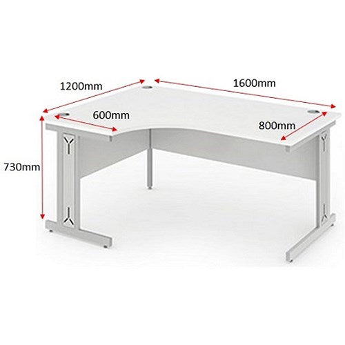 Impulse 1600mm Corner Desk, Left Hand, Silver Cable Managed Leg, White
