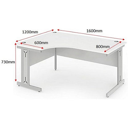 Impulse 1600mm Corner Desk, Left Hand, Silver Cable Managed Leg, White
