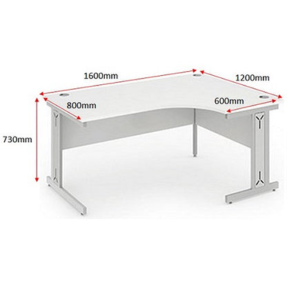 Impulse 1600mm Corner Desk, Right Hand, Silver Cable Managed Leg, White