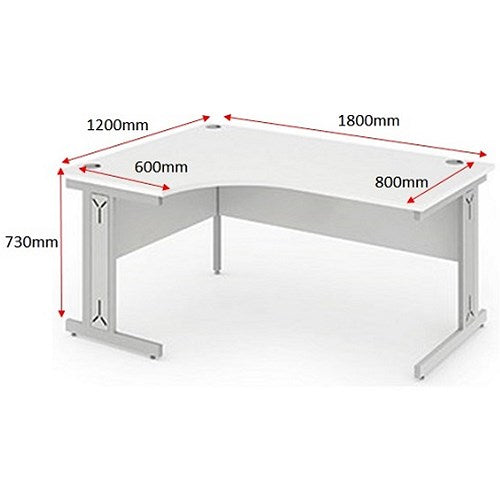 Impulse 1800mm Corner Desk, Left Hand, Silver Cable Managed Leg, White