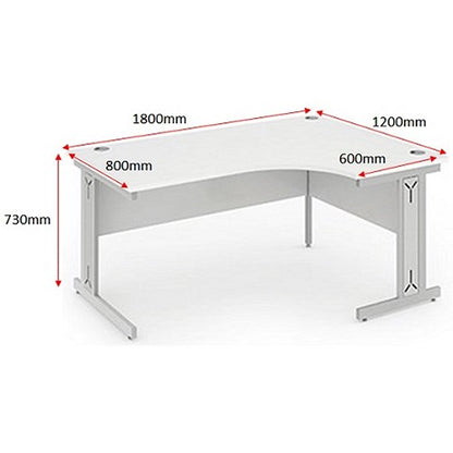 Impulse 1800mm Corner Desk, Right Hand, Silver Cable Managed Leg, White