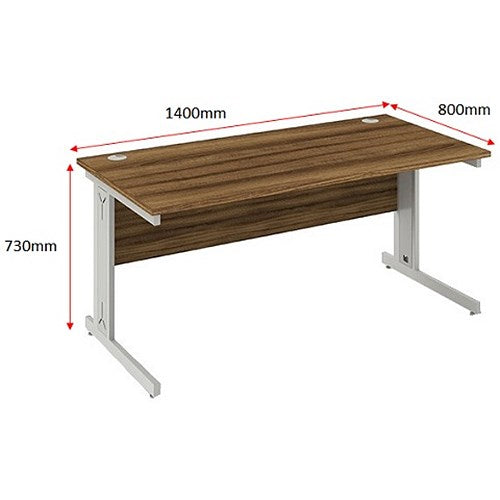 Impulse 1400mm Rectangular Desk, Silver Cable Managed Leg, Walnut