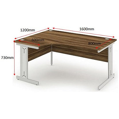 Impulse 1600mm Corner Desk, Left Hand, Silver Cable Managed Leg, Walnut