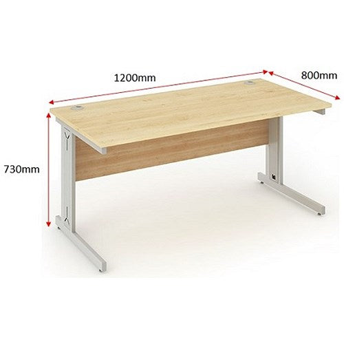 Impulse 1200mm Rectangular Desk, Silver Cable Managed Leg, Maple