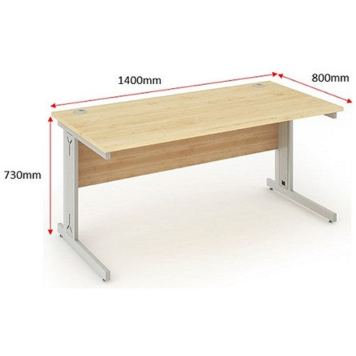 Impulse 1400mm Rectangular Desk, Silver Cable Managed Leg, Maple