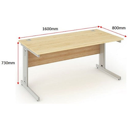 Impulse 1600mm Rectangular Desk, Silver Cable Managed Leg, Maple
