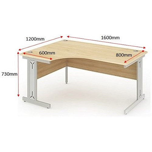Impulse 1600mm Corner Desk, Left Hand, Silver Cable Managed Leg, Maple