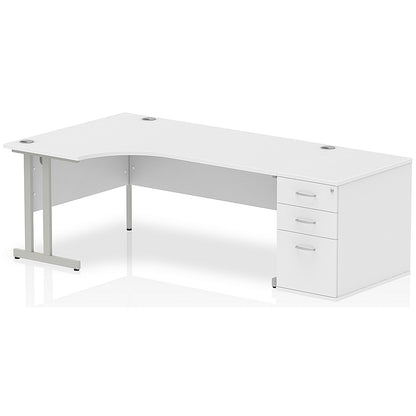 Impulse 1800mm Corner Desk with 800mm Desk High Pedestal, Left Hand, Silver Cantilever Leg, White
