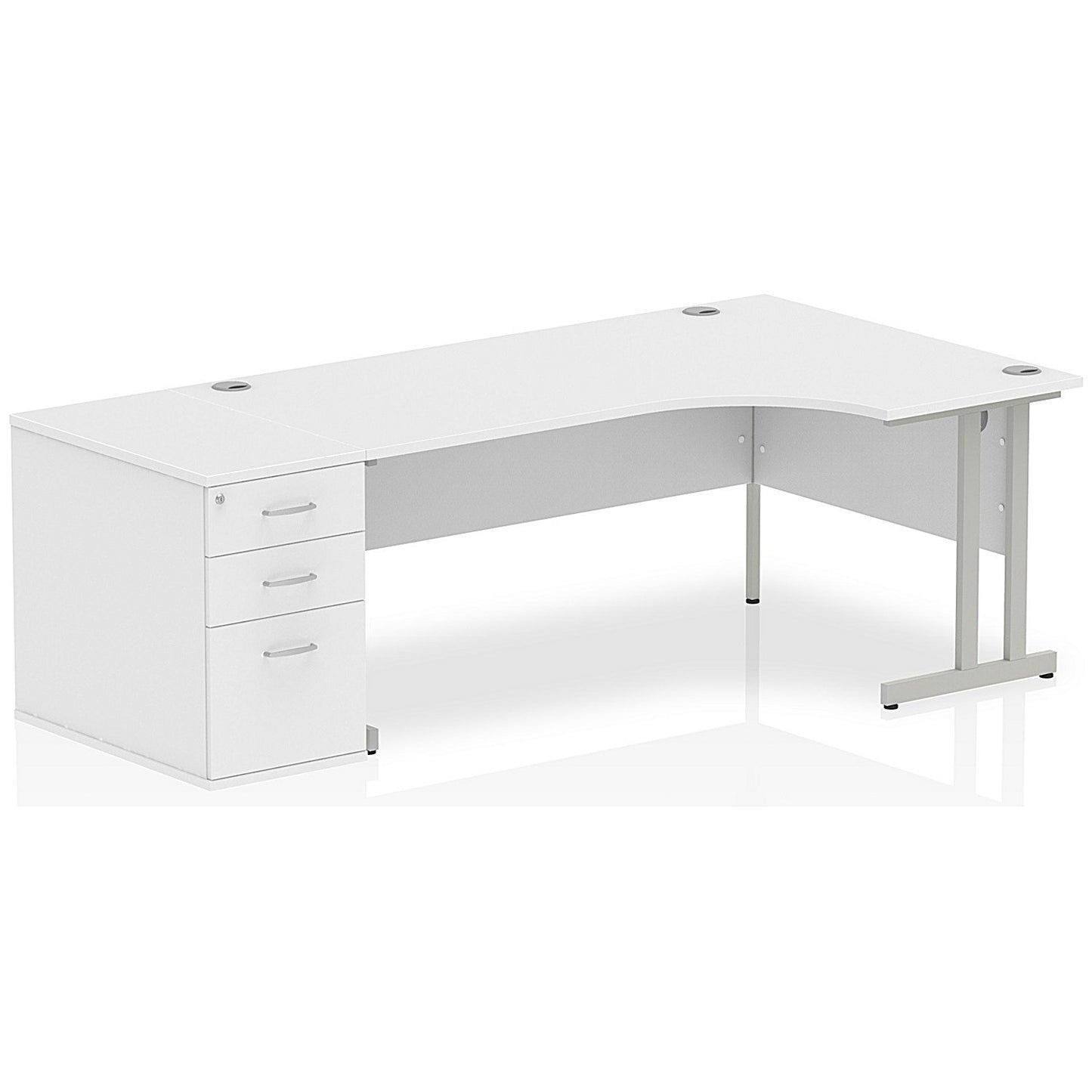 Impulse 1800mm Corner Desk with 800mm Desk High Pedestal, Right Hand, Silver Cantilever Leg, White