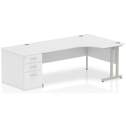 Impulse 1800mm Corner Desk with 800mm Desk High Pedestal, Right Hand, Silver Cantilever Leg, White
