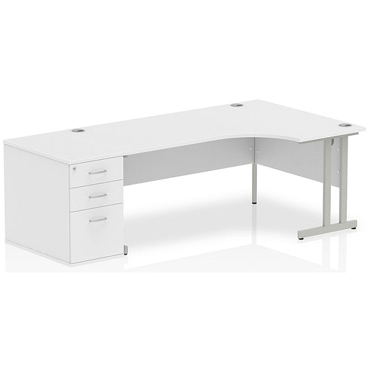 Impulse 1800mm Corner Desk with 800mm Desk High Pedestal, Right Hand, Silver Cantilever Leg, White