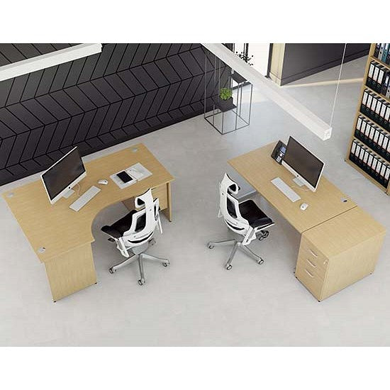 Impulse 1600mm Corner Desk with 600mm Desk High Pedestal, Left Hand, Panel End Leg, Maple