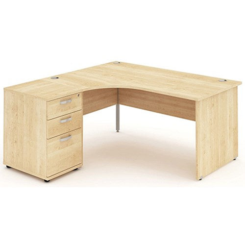 Impulse 1800mm Corner Desk with 600mm Desk High Pedestal, Left Hand, Panel End Leg, Maple