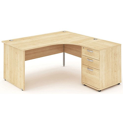 Impulse 1800mm Corner Desk with 600mm Desk High Pedestal, Right Hand, Panel End Leg, Maple