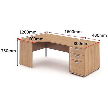 Impulse 1600mm Corner Desk with 800mm Desk High Pedestal, Left Hand, Panel End Leg, Beech