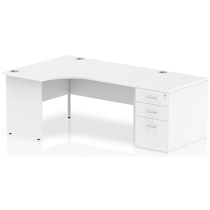 Impulse 1600mm Corner Desk with 800mm Desk High Pedestal, Left Hand, Panel End Leg, White