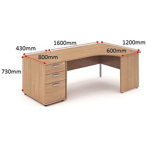 Impulse 1600mm Corner Desk with 800mm Desk High Pedestal, Right Hand, Panel End Leg, Beech
