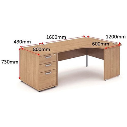 Impulse 1600mm Corner Desk with 800mm Desk High Pedestal, Right Hand, Panel End Leg, Beech
