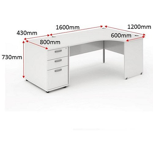 Impulse 1600mm Corner Desk with 800mm Desk High Pedestal, Right Hand, Panel End Leg, White