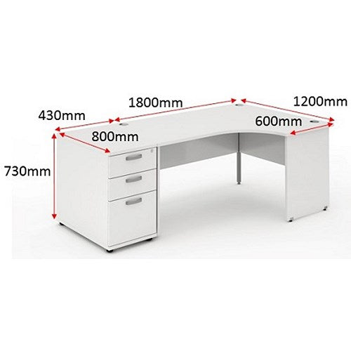 Impulse 1800mm Corner Desk with 800mm Desk High Pedestal, Right Hand, Panel End Leg, White