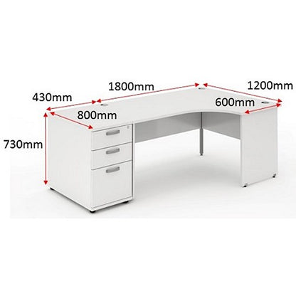 Impulse 1800mm Corner Desk with 800mm Desk High Pedestal, Right Hand, Panel End Leg, White