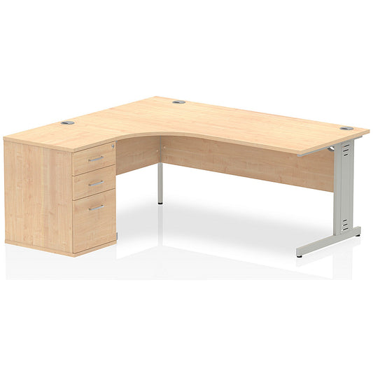 Impulse 1800mm Corner Desk with 600mm Desk High Pedestal, Left Hand, Silver Cable Managed Leg, Maple
