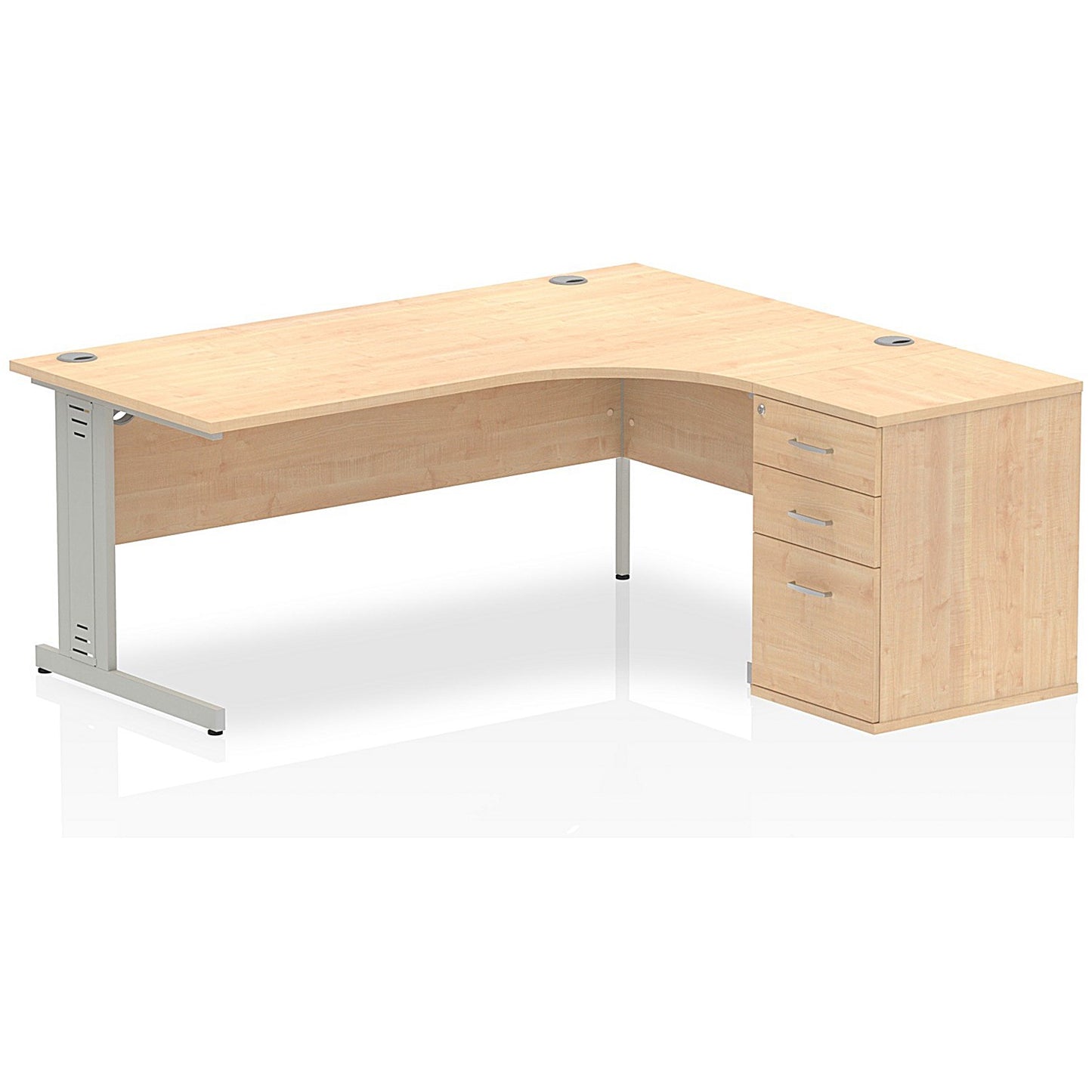 Impulse 1800mm Corner Desk with 600mm Desk High Pedestal, Right Hand, Silver Cable Managed Leg, Maple