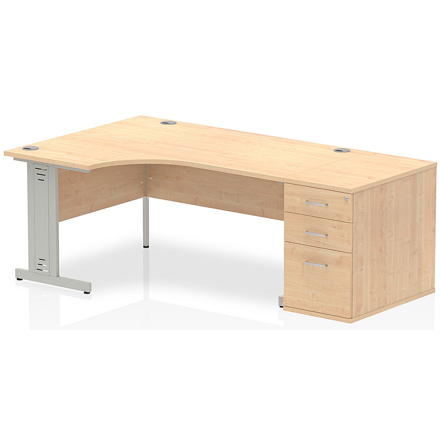 Impulse 1600mm Corner Desk with 800mm Desk High Pedestal, Left Hand, Silver Cable Managed Leg, Maple