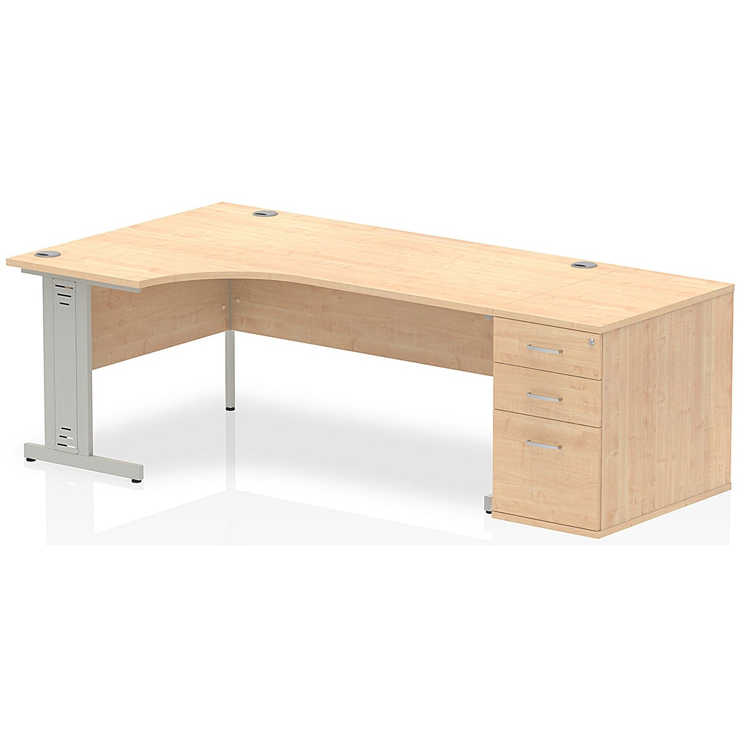 Impulse 1800mm Corner Desk with 800mm Desk High Pedestal, Left Hand, Silver Cable Managed Leg, Maple
