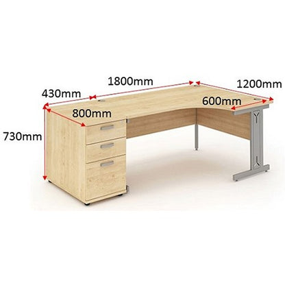 Impulse 1800mm Corner Desk with 800mm Desk High Pedestal, Right Hand, Silver Cable Managed Leg, Maple