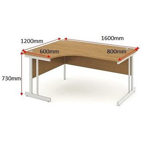 Impulse 1600mm Corner Desk, Left Hand, Silver Cantilever Leg, Oak
