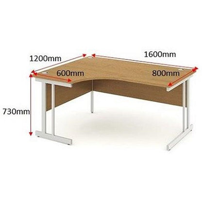 Impulse 1600mm Corner Desk, Left Hand, Silver Cantilever Leg, Oak