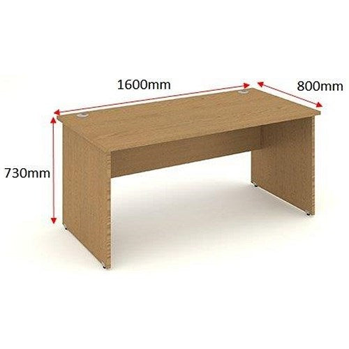 Impulse 1600mm Rectangular Desk, Panel End Leg, Oak