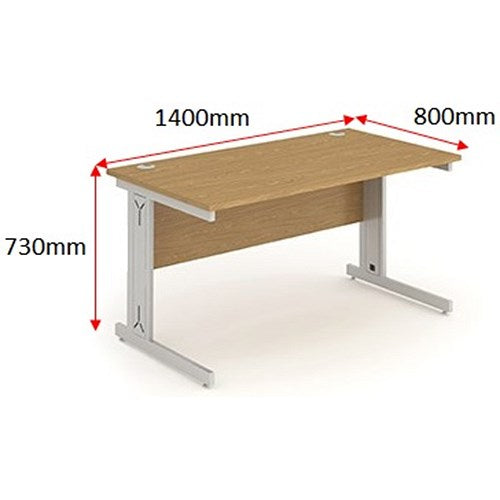 Impulse 1400mm Rectangular Desk, Silver Cable Managed Leg, Oak