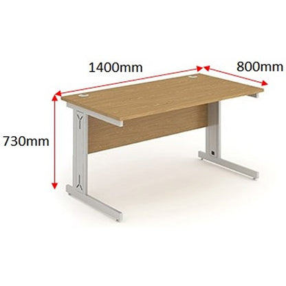 Impulse 1400mm Rectangular Desk, Silver Cable Managed Leg, Oak