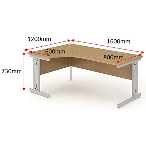 Impulse 1600mm Corner Desk, Left Hand, Silver Cable Managed Leg, Oak