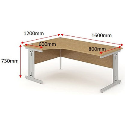 Impulse 1600mm Corner Desk, Left Hand, Silver Cable Managed Leg, Oak