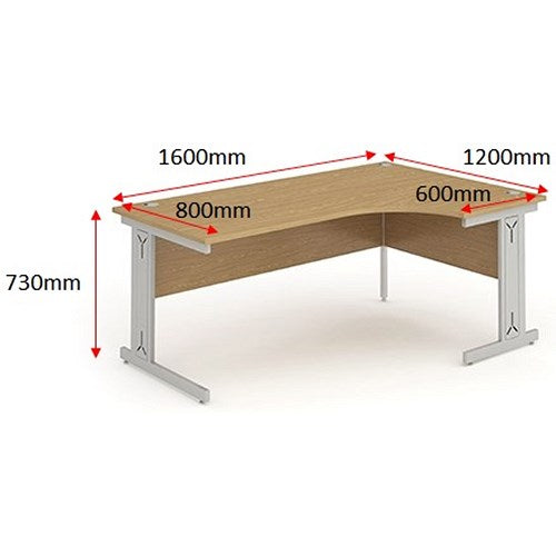Impulse 1600mm Corner Desk, Right Hand, Silver Cable Managed Leg, Oak