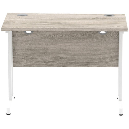 Impulse 1000mm Slim Rectangular Desk, White Cantilever Leg, Grey Oak